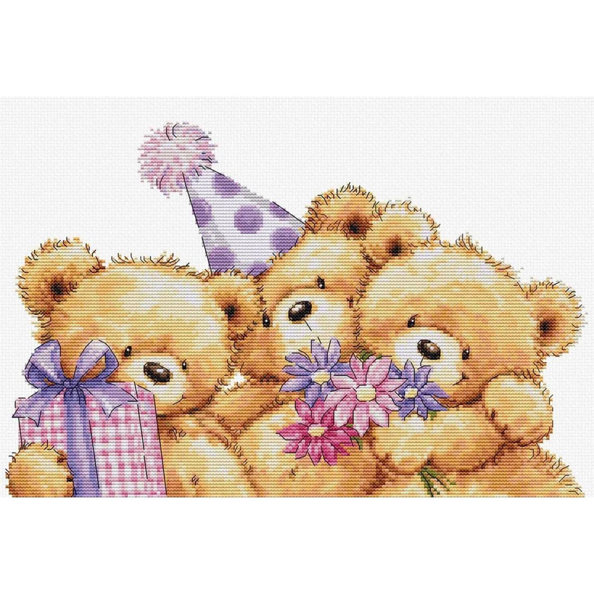 Luca-S Three Party Bears Counted Cross Stitch Kit